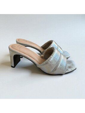 A NEW DAY Silver Metallic Padded Slide Sandals Heels Size 8
